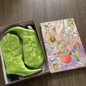 Jeffrey Campbell Dagger Metallic Green Cowboy Boots